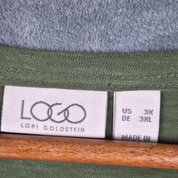 LOGO Lori Goldstein Top 3X Green Asymmetrical Pockets Boho Lagenlook Tunic - Picture 2 of 8